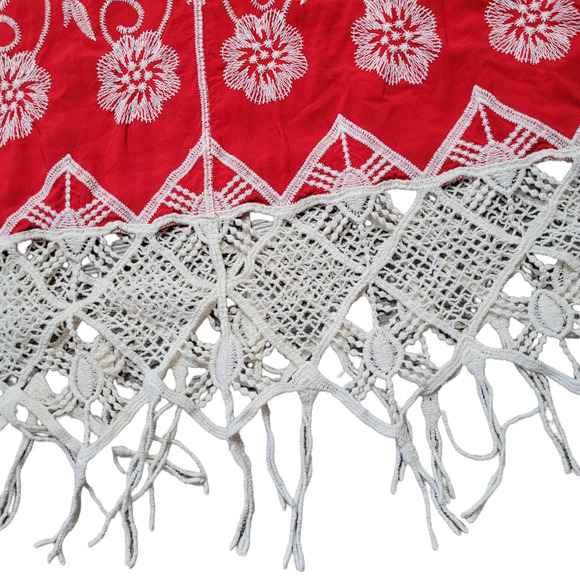 C Est. 1946 red boho fringe embroidered top women's medium beach cover - Picture 5 of 5